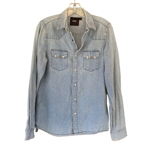 ASOS denim pearl snap button down - Picture 1 of 6